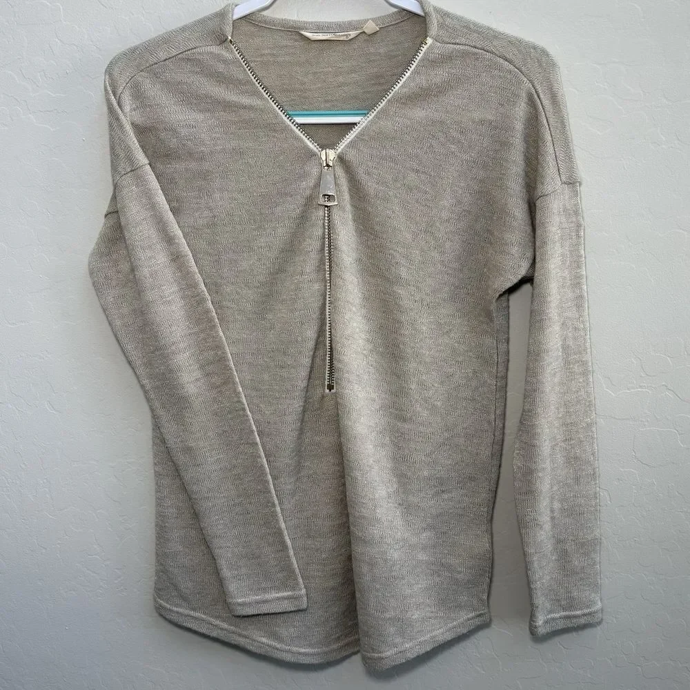 Soft Surroundings Knit Top‎ Women XS Oatmeal Half Zip Long Sleeve Sweater
